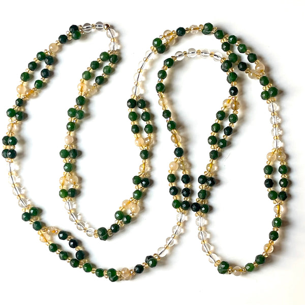 Tantric Mala Necklace: Jade, Citrine, Quartz 6 mm