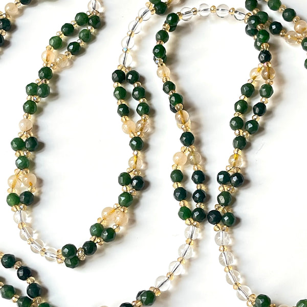 Tantric Mala Necklace: Jade, Citrine, Quartz 6 mm