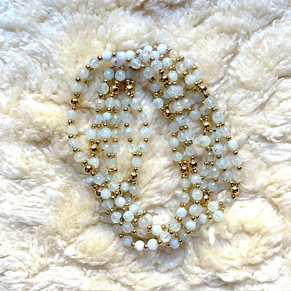 Tantric Mala Necklace: Green Tourmaline, White Moonstone 6 mm