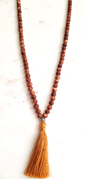 Aria Mala Atelier's unique one-of-a-kind brown fire agate gemstone meditation japa mala is for yoga meditation spiritual daily practise intention