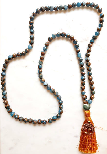 Murano Quartz, Rose Sterling Silver Tree of Life Charm Japa/Meditation Mala