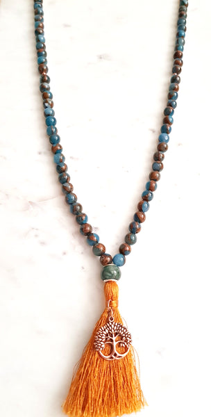 Murano Quartz, Rose Sterling Silver Tree of Life Charm Japa/Meditation Mala