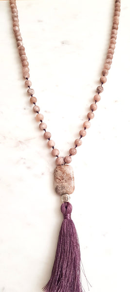 Aria Mala Atelier's unique one-of-a-kind smoky jade gemstone meditation japa mala with silver yin yang charm is for yoga meditation spiritual daily practise and intention setting