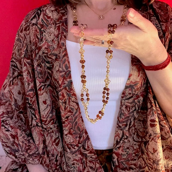 Tantric Mala Necklace: Garnet, Citrine, Gold 6 mm