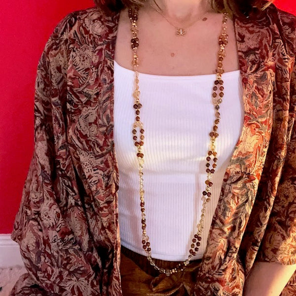 Tantric Mala Necklace: Garnet, Citrine, Gold 6 mm