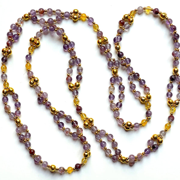 Tantric Mala Necklace: Quartz, Citrine, Gold 6 mm
