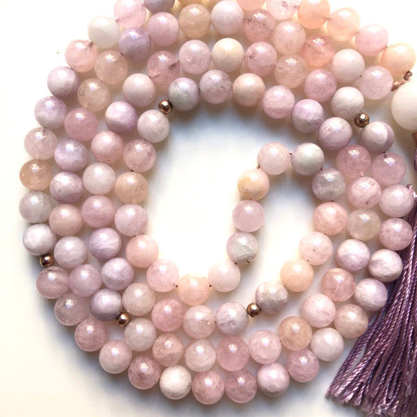 Kunzite Mala Beads, Morganite 108 Mala, Yoga Jewelry, Meditation Beads