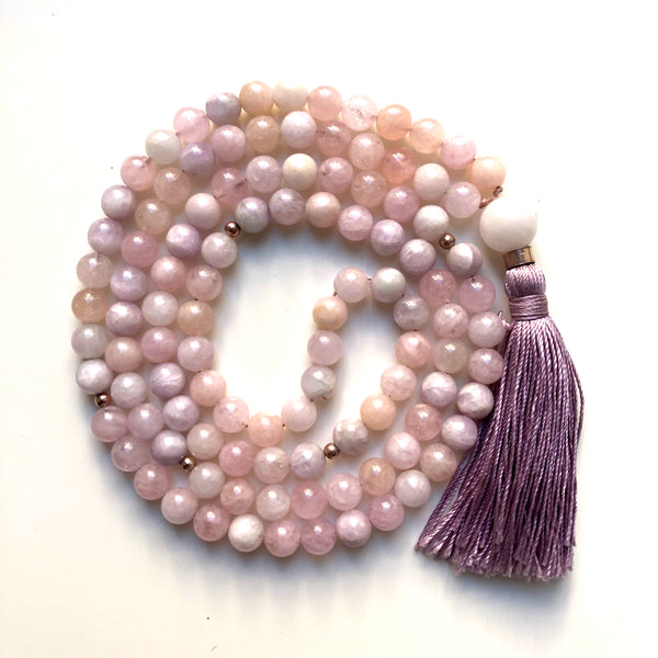 Kunzite Mala Beads, Morganite 108 Mala, Yoga Jewelry, Meditation Beads