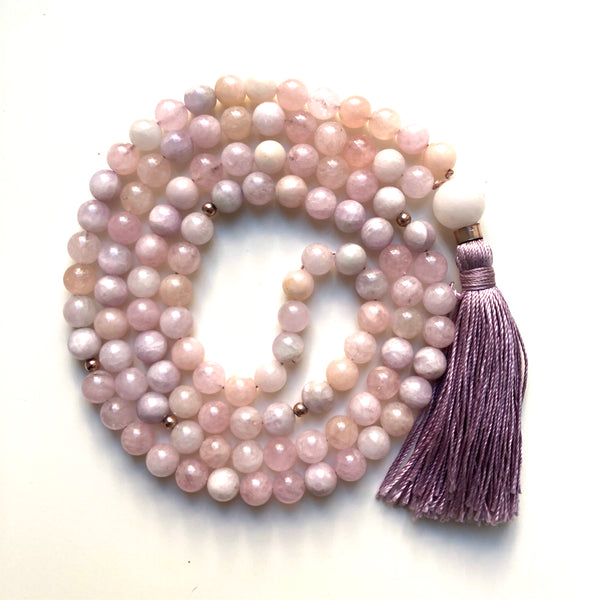 Kunzite Mala Beads, Morganite 108 Mala, Yoga Jewelry, Meditation Beads