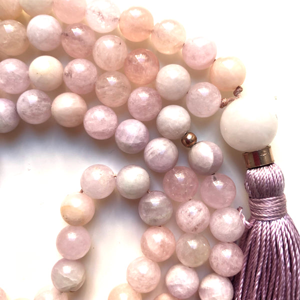 Kunzite Mala Beads, Morganite 108 Mala, Yoga Jewelry, Meditation Beads