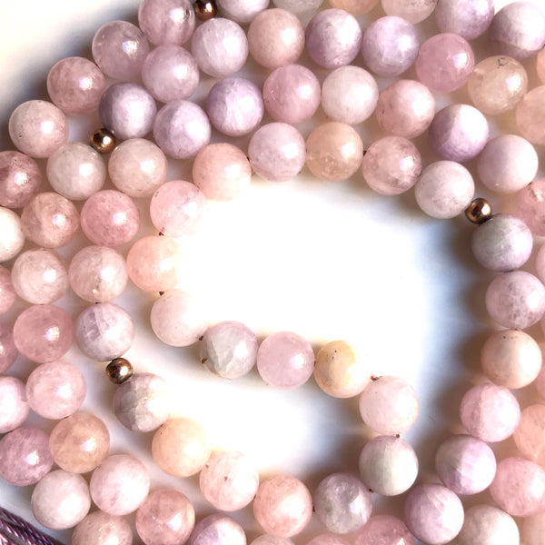 Kunzite Mala Beads, Morganite 108 Mala, Yoga Jewelry, Meditation Beads