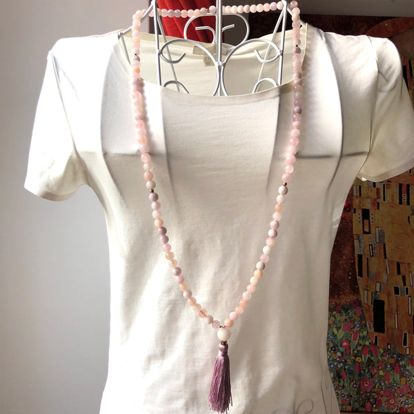 Kunzite Mala Beads, Morganite 108 Mala, Yoga Jewelry, Meditation Beads