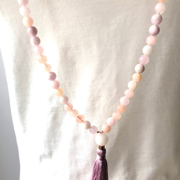 Kunzite Mala Beads, Morganite 108 Mala, Yoga Jewelry, Meditation Beads