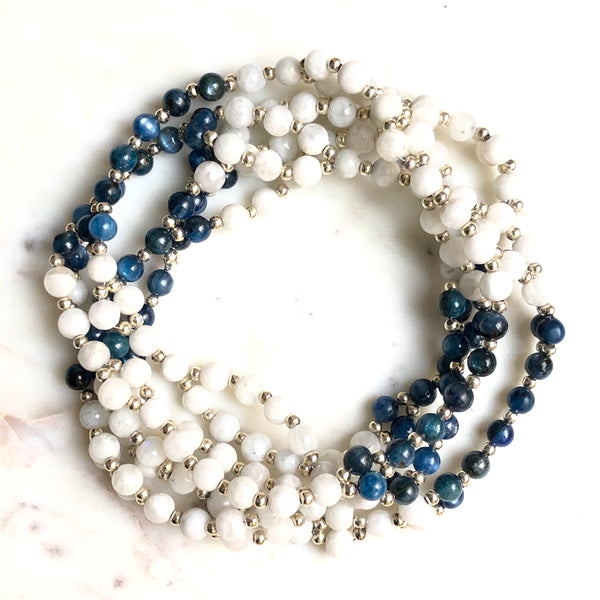 kyanite tantric mala, moonstone tantric mala
