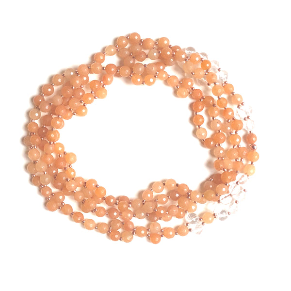 Tantric Mala Necklace: Aventurine, Crystal Quartz 6 mm.