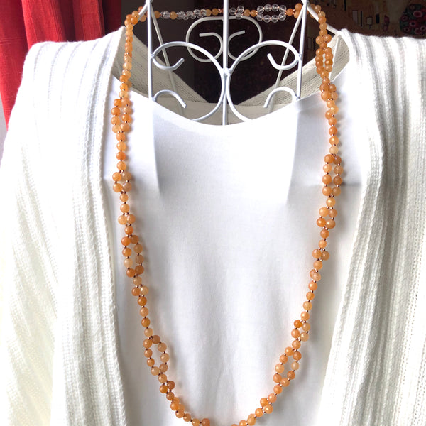 Tantric Mala Necklace: Aventurine, Crystal Quartz 6 mm.
