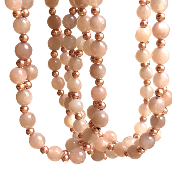 Tantric Mala Necklace: Rose Moonstone Faceted 6 mm.