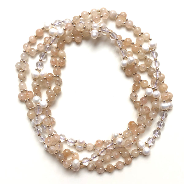 Tantric Mala Necklace Citrine Pearl Quartz 6 mm