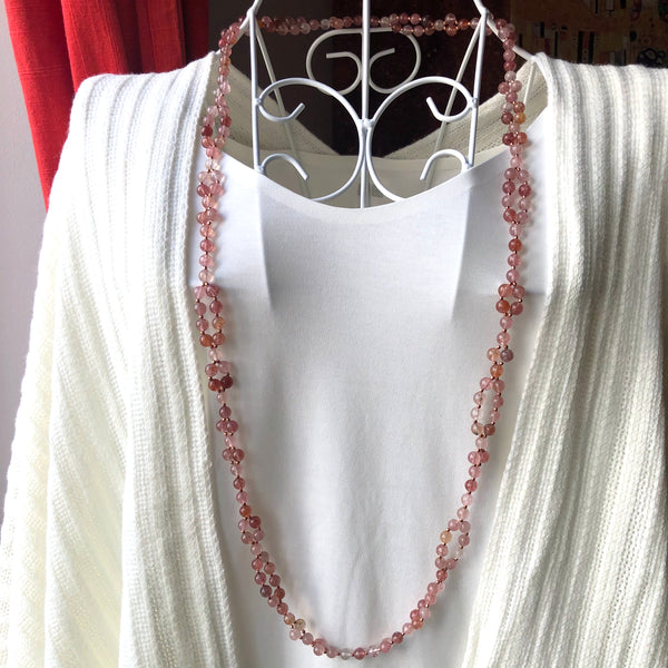 Tantric Mala Necklace: Strawberry Quartz 6 mm.