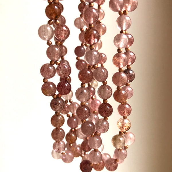 Tantric Mala Necklace: Strawberry Quartz 6 mm.
