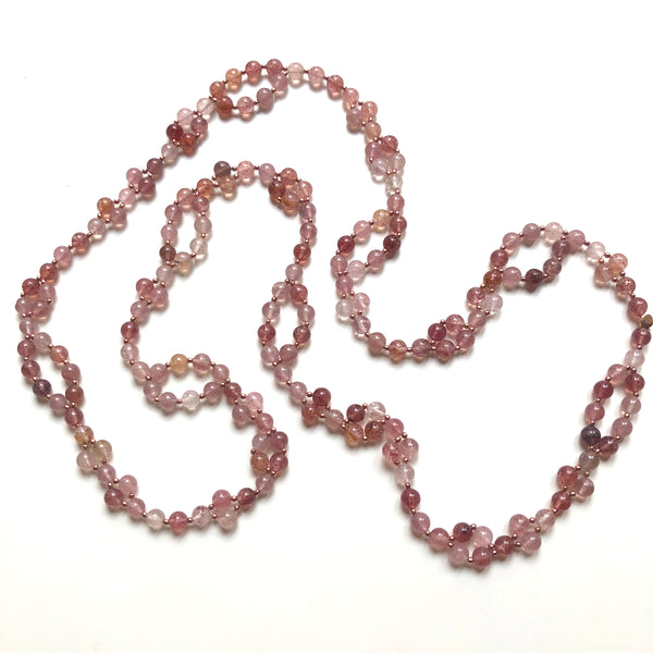 Tantric Mala Necklace: Strawberry Quartz 6 mm.