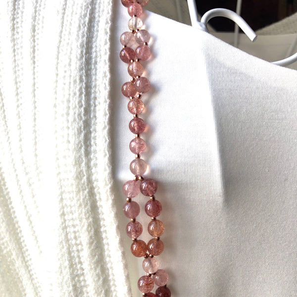 Tantric Mala Necklace: Strawberry Quartz 6 mm.