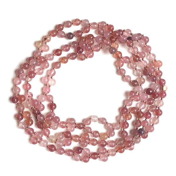 Tantric Mala Necklace: Strawberry Quartz 6 mm.