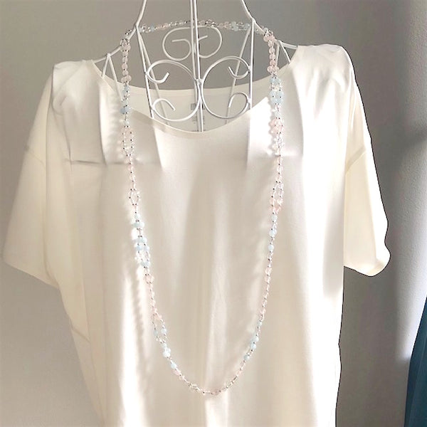 Tantric Mala Necklace: Aquamarine, Rose Quartz, Crystal Quartz 6 mm