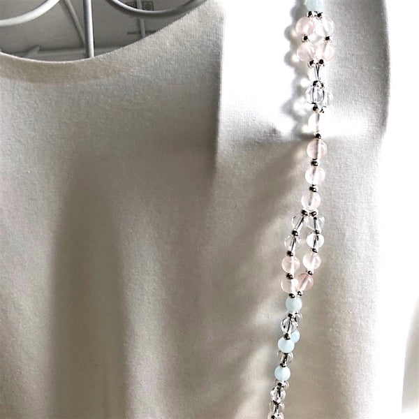 Tantric Mala Necklace: Aquamarine, Rose Quartz, Crystal Quartz 6 mm