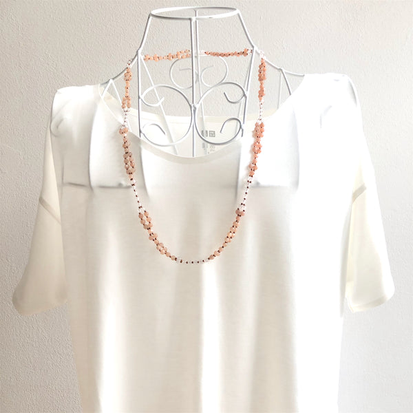 Tantric Mala Necklace: Rose Moonstone, Quartz 4 mm.