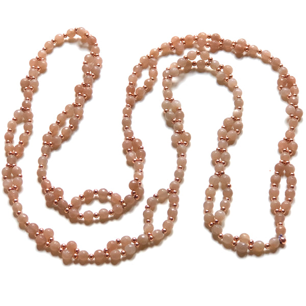 Tantric Mala Necklace: Rose Moonstone Faceted 6 mm.