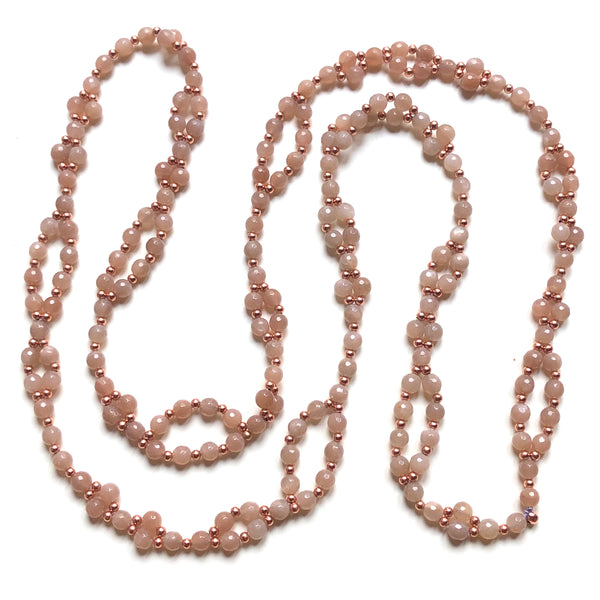 Tantric Mala Necklace: Rose Moonstone Faceted 6 mm.