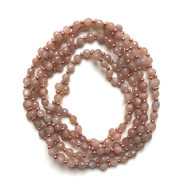 Tantric Mala Necklace: Rose Moonstone Faceted 6 mm.