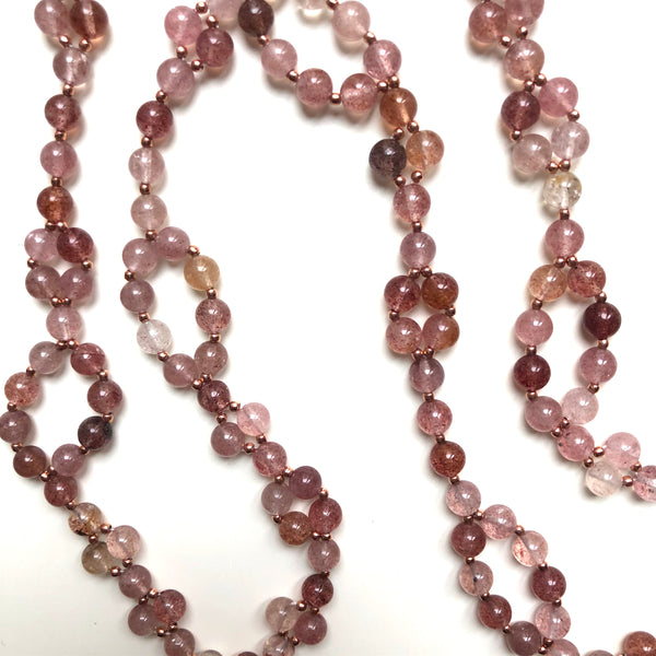 Tantric Mala Necklace: Strawberry Quartz 6 mm.