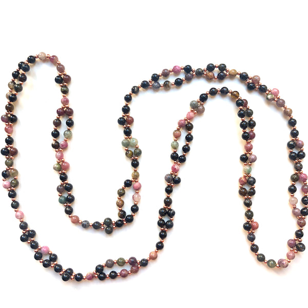 Tantric Mala Necklace: Pink & Purple Tourmaline 6 mm.