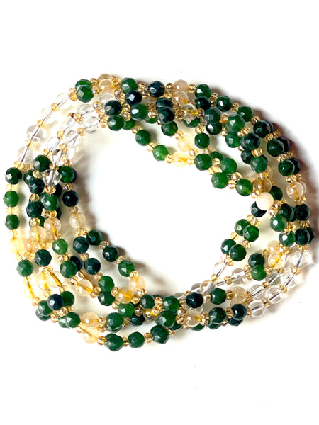 Tantric Mala Necklace: Jade, Citrine, Quartz 6 mm