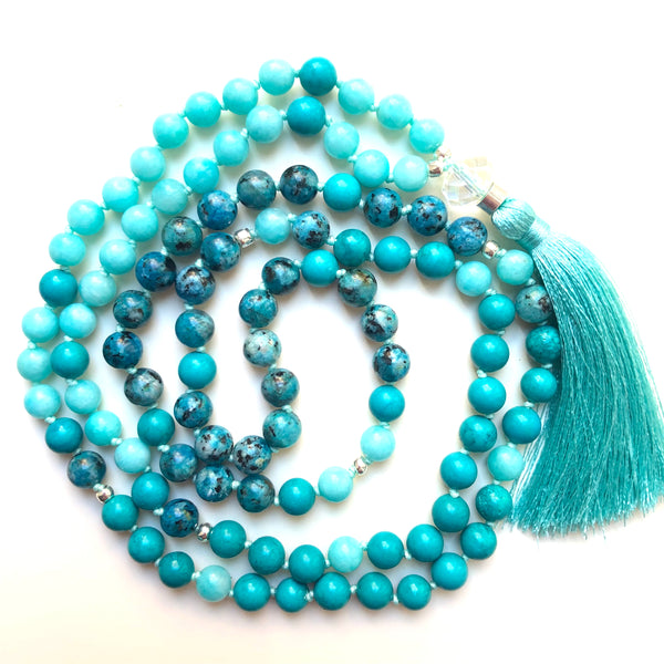 Turquoise Mala Beads, Amazonite Yoga Necklace, Jade 108 Mala Beads, Mala Kette