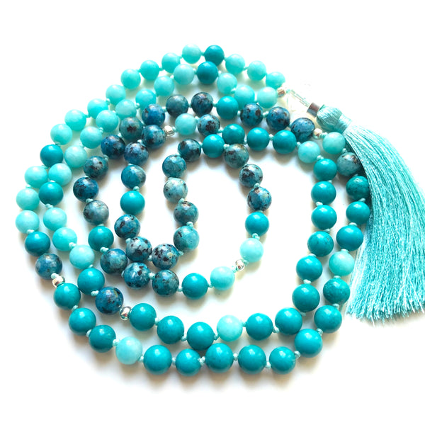 Turquoise Mala Beads, Amazonite Yoga Necklace, Jade 108 Mala Beads, Mala Kette