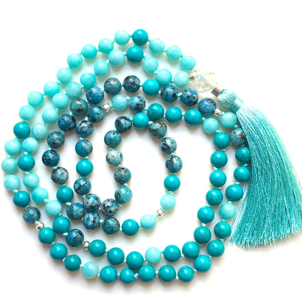Turquoise Mala Beads, Amazonite Yoga Necklace, Jade 108 Mala Beads, Mala Kette