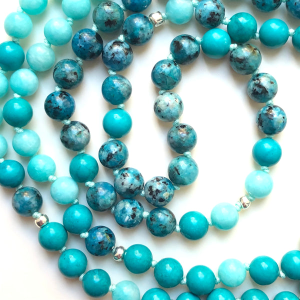 Turquoise Mala Beads, Amazonite Yoga Necklace, Jade 108 Mala Beads, Mala Kette