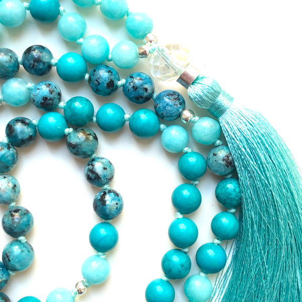 Turquoise Mala Beads, Amazonite Yoga Necklace, Jade 108 Mala Beads, Mala Kette