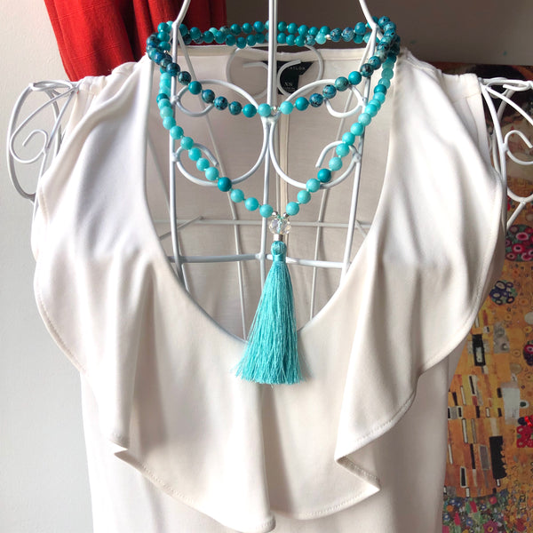 Turquoise Mala Beads, Amazonite Yoga Necklace, Jade 108 Mala Beads, Mala Kette
