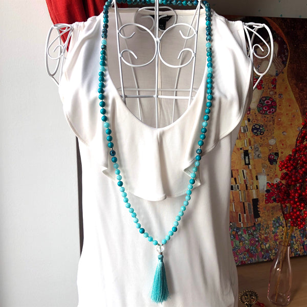 Turquoise Mala Beads, Amazonite Yoga Necklace, Jade 108 Mala Beads, Mala Kette