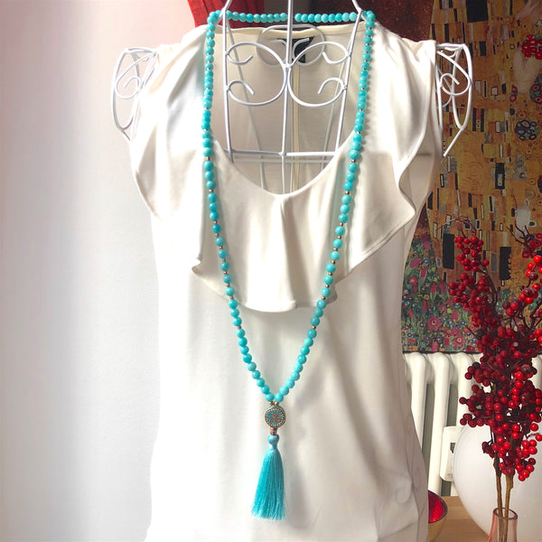 Amazonite Mala Beads, 108 Beads, Mala Necklace, OM Charm, Yoga Jewelry, Schmuck