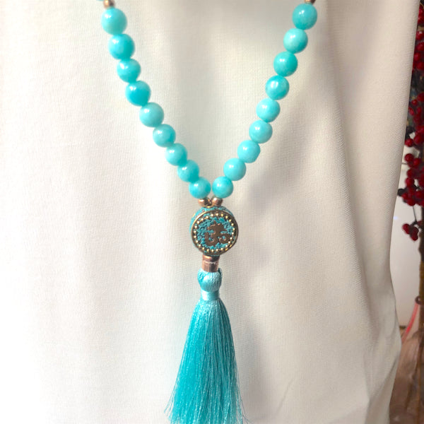 Amazonite Mala Beads, 108 Beads, Mala Necklace, OM Charm, Yoga Jewelry, Schmuck
