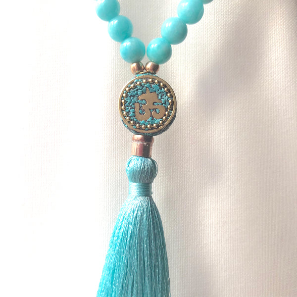 Amazonite Mala Beads, 108 Beads, Mala Necklace, OM Charm, Yoga Jewelry, Schmuck