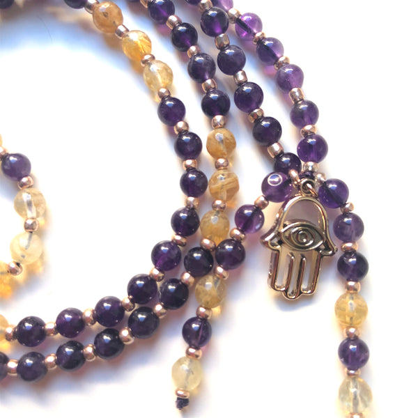 Amethyst Mala Beads, Yoga Jewelry, 108 Mala, Citrine Mala Necklace, Meditation Beads