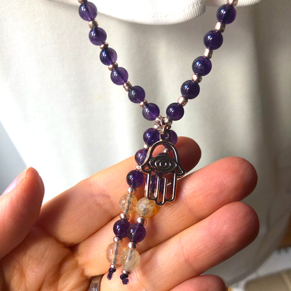 Amethyst Mala Beads, Yoga Jewelry, 108 Mala, Citrine Mala Necklace, Meditation Beads