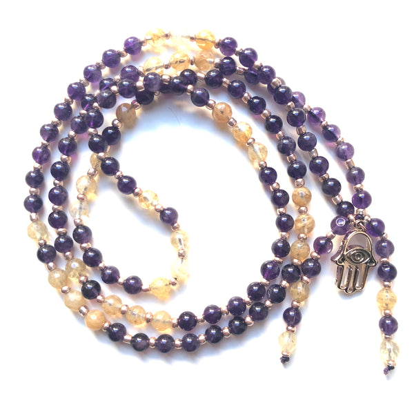 Amethyst Mala Beads, Yoga Jewelry, 108 Mala, Citrine Mala Necklace, Meditation Beads