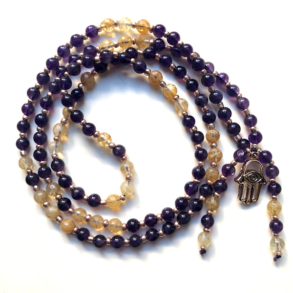 Amethyst Mala Beads, Yoga Jewelry, 108 Mala, Citrine Mala Necklace, Meditation Beads
